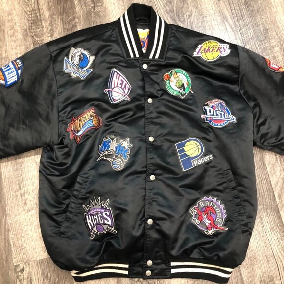 NBA Jacket All Teams Patches Jeff Hamilton Vintage SIZE XL Black Satin - Picture 3 of 8
